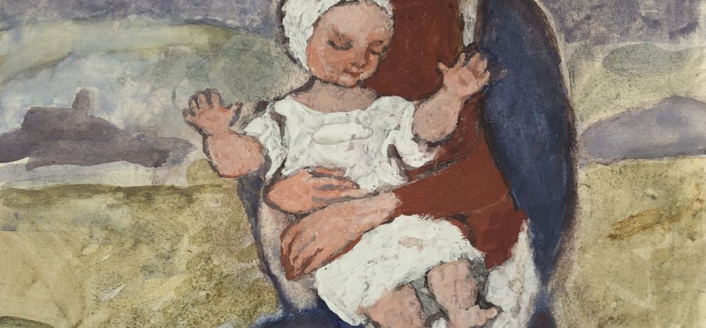 Stolz Rudolf 1958 - Mutter mit Kind vor Schloss Sigmundskron