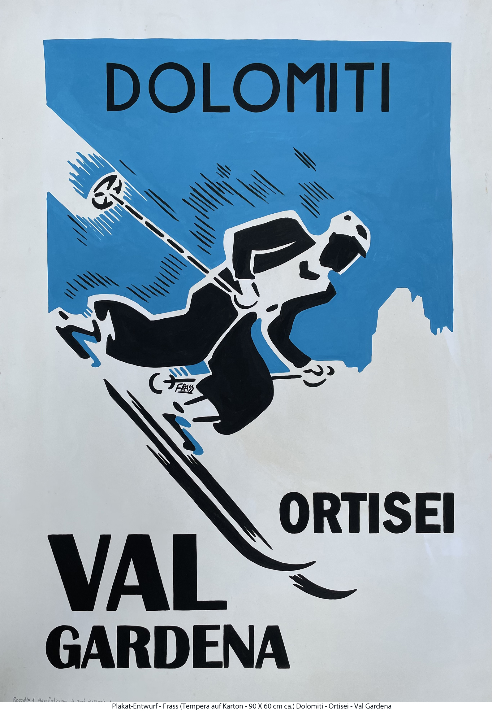 Plakat-Entwurf - Dolomiti - Ortisei - Val Gardena - blau