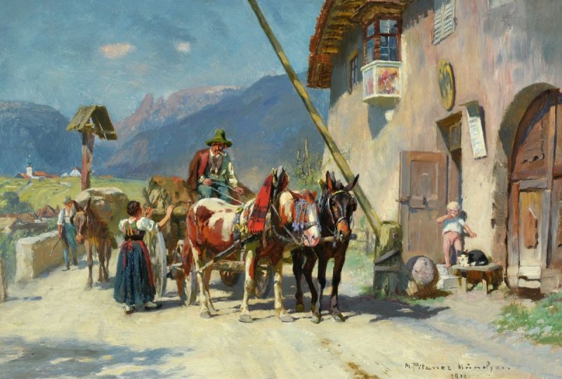 Pitzner Max - Pferdefuhrwerk bei Girlan