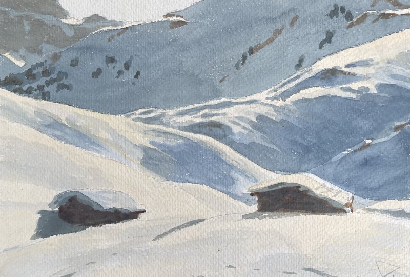 Hellweger Hubert - Verschneite Alm in den Dolomiten