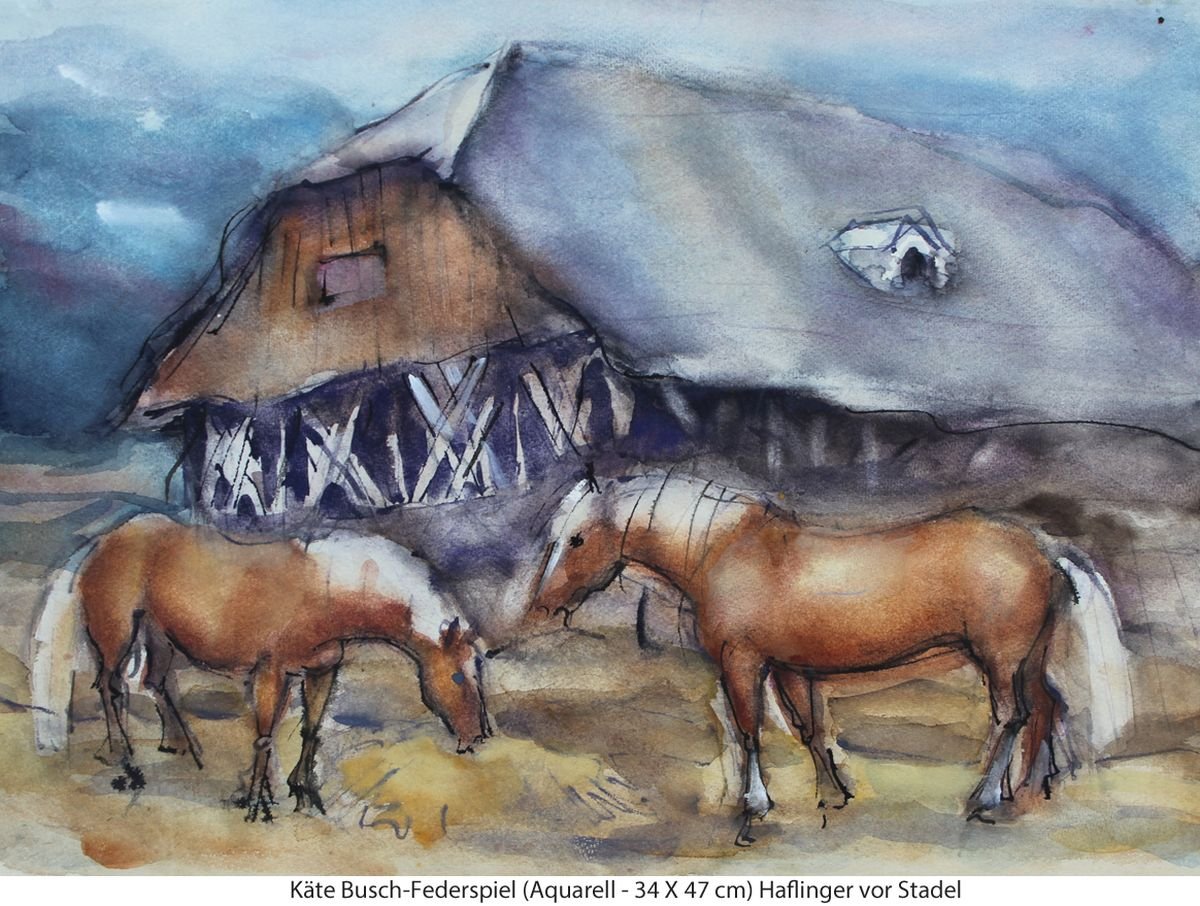 Busch-Federspiel Käte - Haflinger vor Stadel
