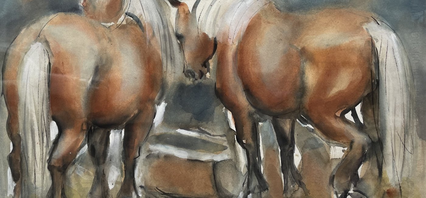 Busch-Federspiel Käte - Zwei Haflinger am Trog