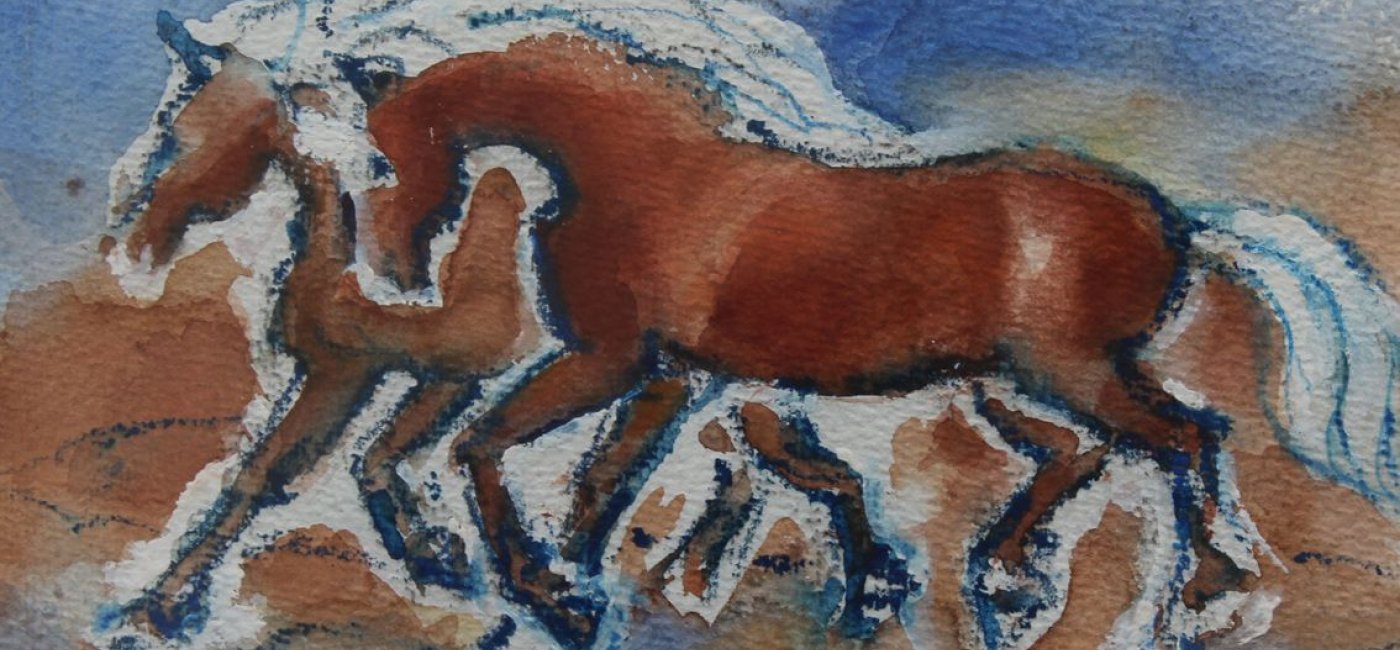 Busch-Federspiel Käte - Zwei galoppierende Haflinger